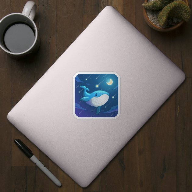 cute blue whale cartoon character design by tomodaging